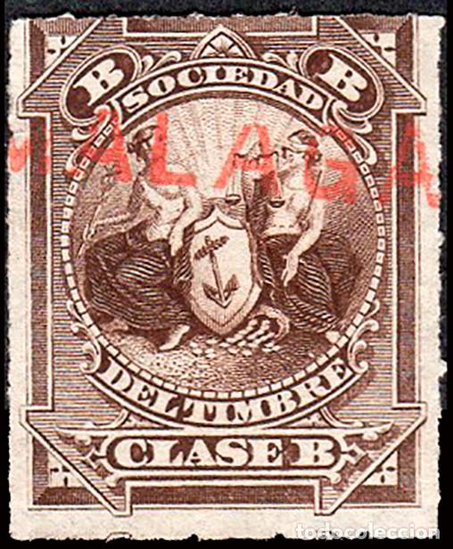 Sellos: Espa&ntilde;a - Fiscales - Sociedad Timbre - Alemany * 109 - 1878 - Clase &rdquo;B&rdquo; - Sobrecarga &rdquo;M&aacute;laga&rdquo;