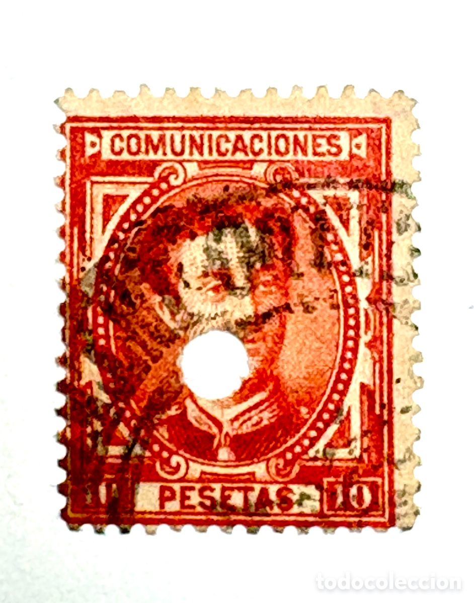 Stamps: Espa&ntilde;a 1876. Alfonso XII. 10 Pesetas Bermell&oacute;n. Edifil 182T. Usado Tel&eacute;grafos.