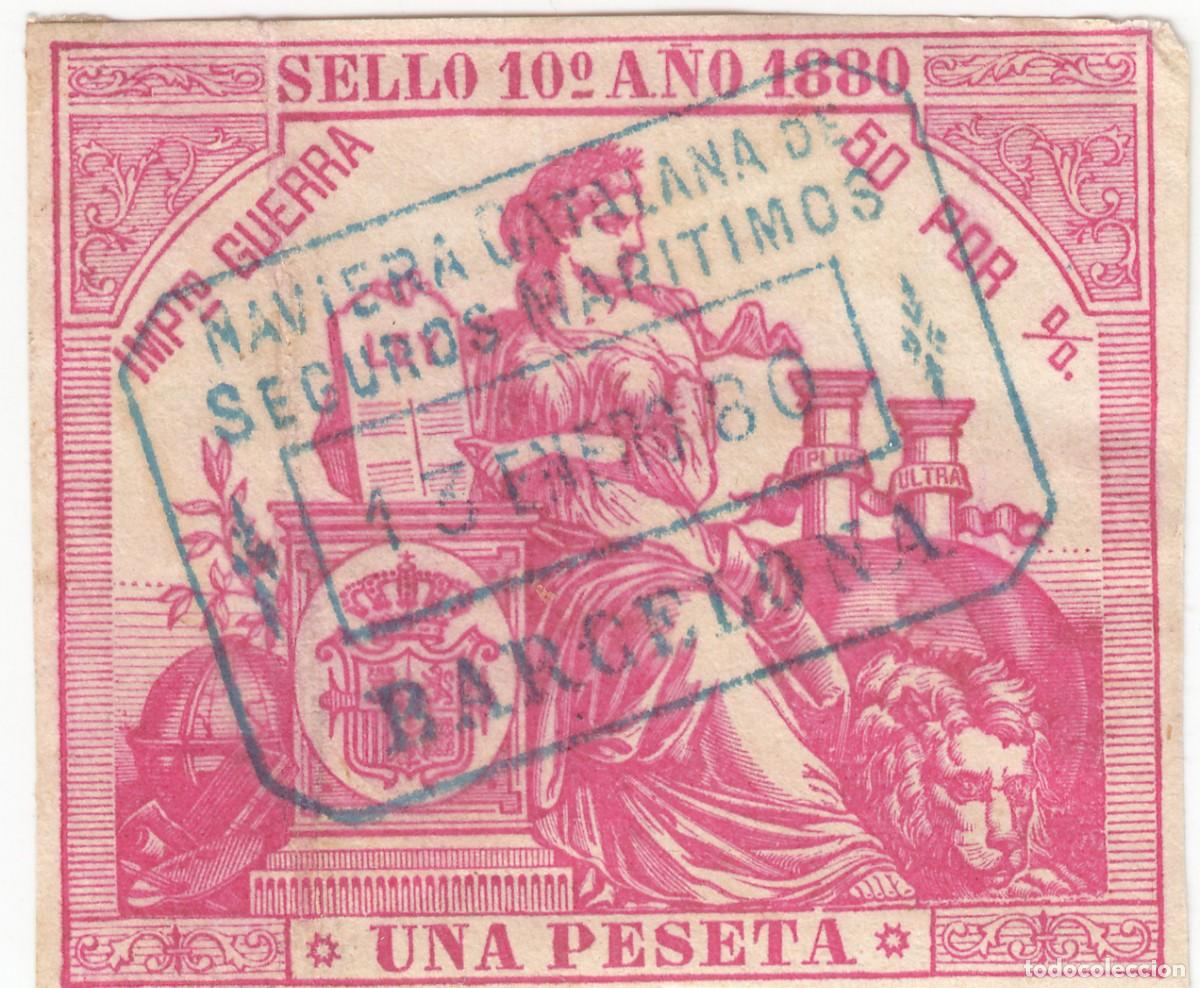 Sellos: 1880 SELLO POLIZA FISCAL 10&ordm; 1 PESETAS EQUIVALENTE AL PAPEL SELLADO ALEMANY N&ordm; 218 NAVIERA CATALANA