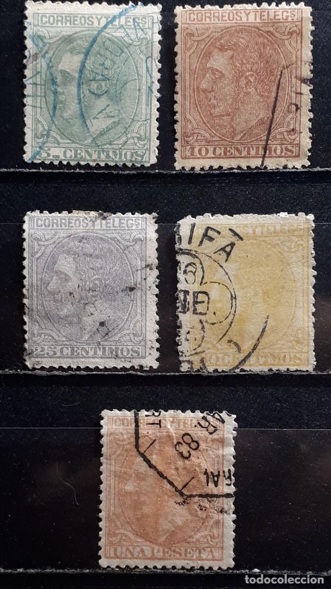 Sellos: ESPA&Ntilde;A. A&Ntilde;O 1879. &deg;. EDIFIL 201/2, 204, 206/7