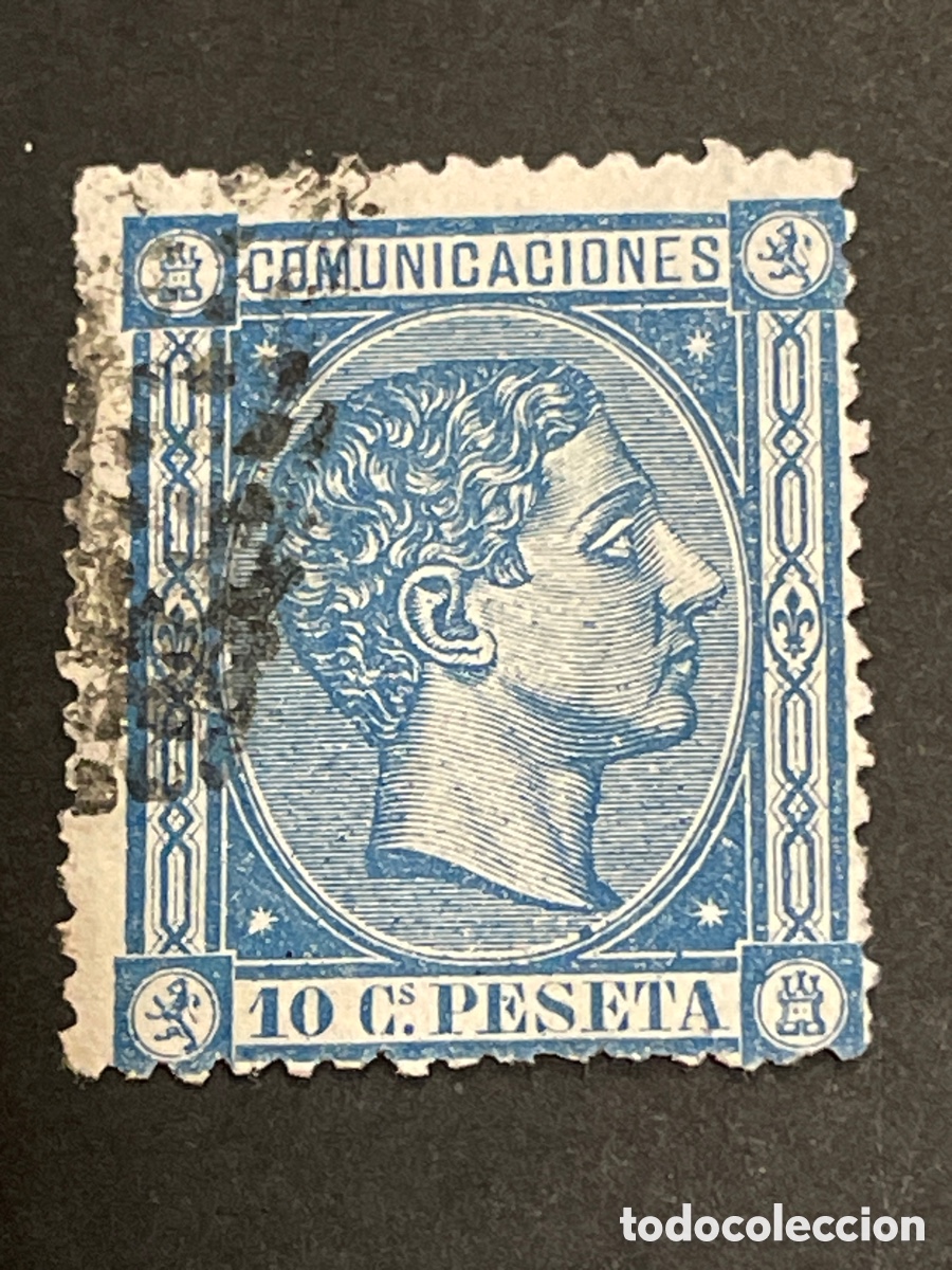 Sellos: Edifil 164 10 cent azul Alfonso XII usado rombo de puntos