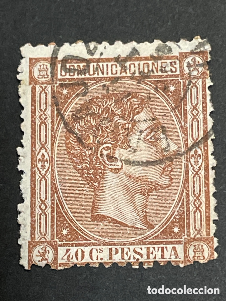 Sellos: Edifil 167 40 cent casta&ntilde;o Alfonso XII usado fechador