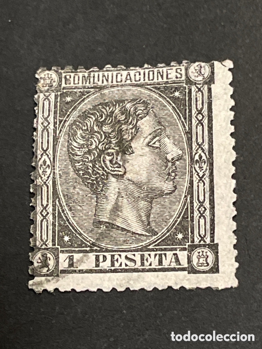 Sellos: Edifil 169 1 Peseta negro Alfonso XII usado fechador