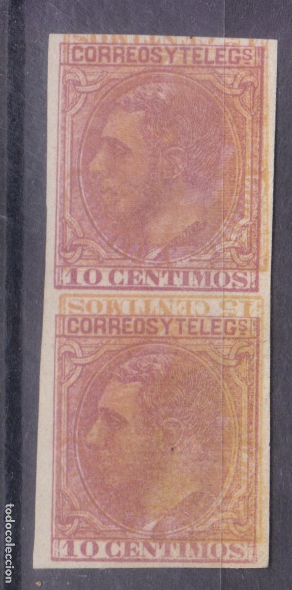 Sellos: SS2- Alfonso XII Edifil 202 y 210 Pareja .MACULATURA (*) Sin Goma