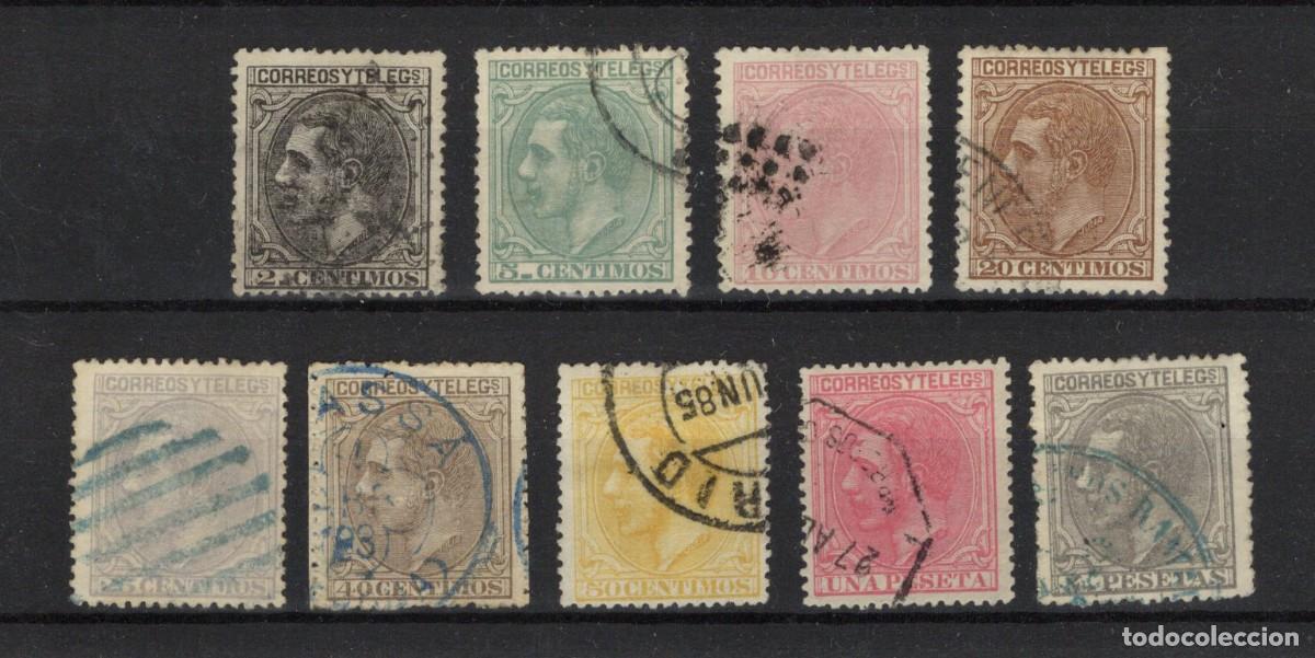 Sellos: PC693 Sellos Espa&ntilde;a A&ntilde;o 1879 Edifil 200/208&ordm; sellos originales en usado Matasello trevol v.c. 80 &euro;