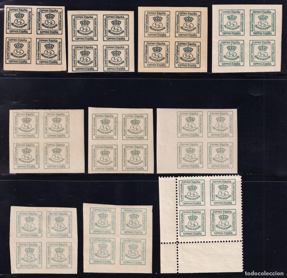 Sellos: ESPA&Ntilde;A, 1876 EDIFIL N&ordm; 173 **/*, 4/4 verde, distintos colores y papel