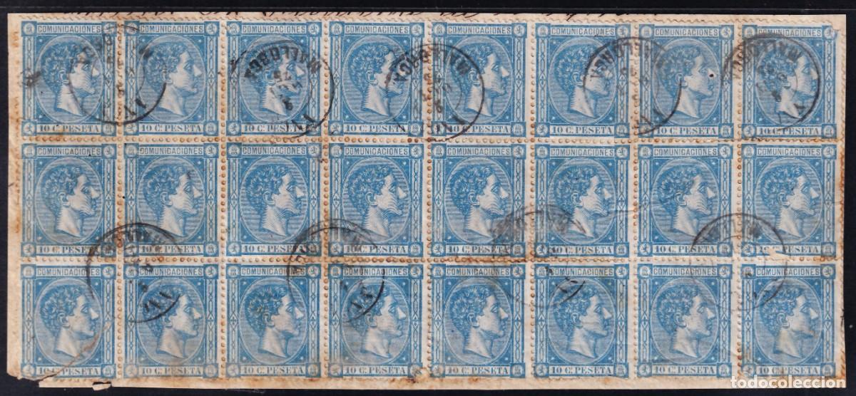 Sellos: ESPA&Ntilde;A, 1875 EDIFIL N&ordm; 164, 10 c. azul, [Bloque de 24 sellos.]