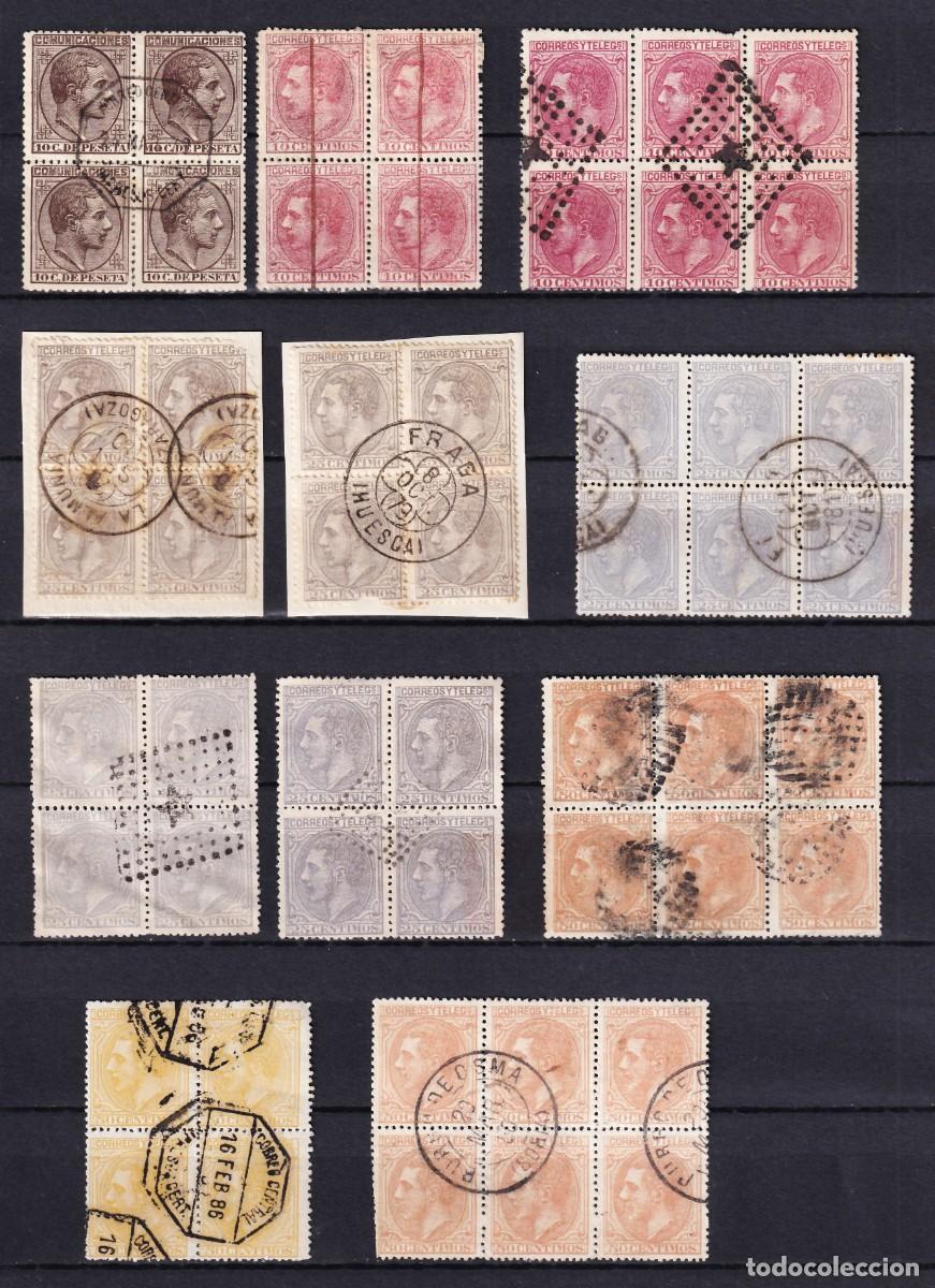 Sellos: ESPA&Ntilde;A, 1876-1879 Dostintos valores, Bloques