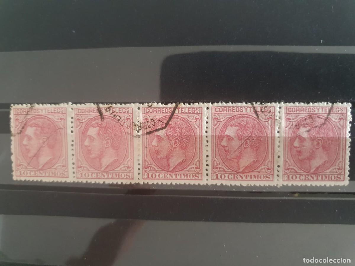 Sellos: EDIFIL 202 BLOQUE DE 5 USADO ALFONSO XII ESPA&Ntilde;A 1879