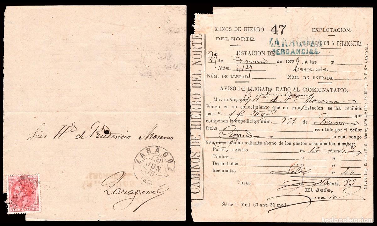 Sellos: Zaragoza - Edi o 202 - Documento &rdquo;Caminos de Hierro del Norte...&rdquo; Mat Rombo Puntos + Tr&eacute;bol