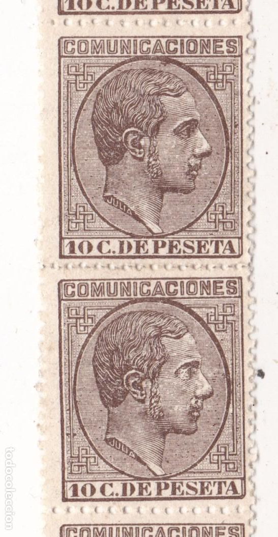 Stamps: FC4-77-Alfonso XII Edifil 192 Tira de 9 Nuevos (*) Sin Goma .+100 euro