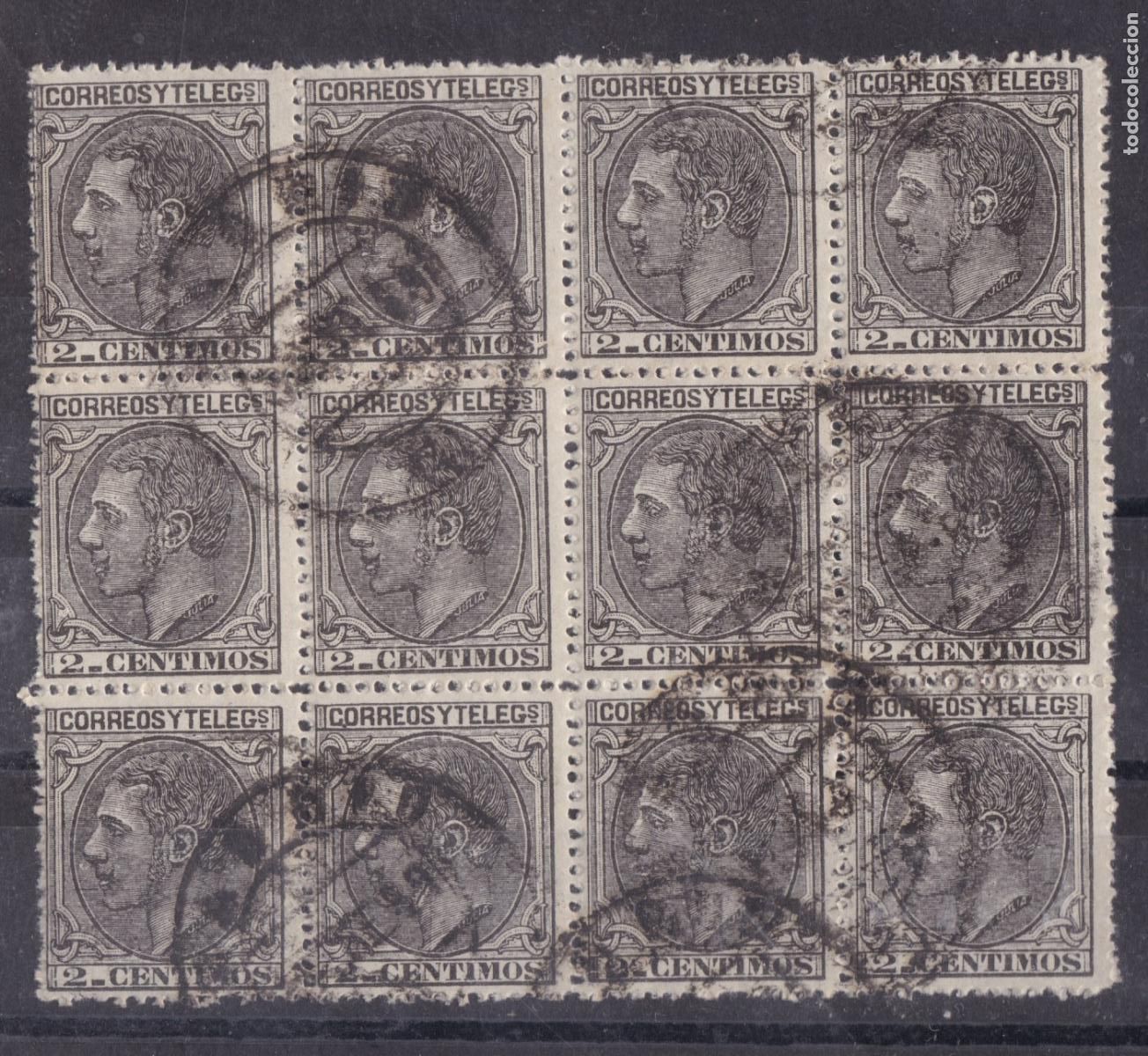 Sellos: FC4-110-Alfonso XII Edifil 200 Bloque de 12 Sellos