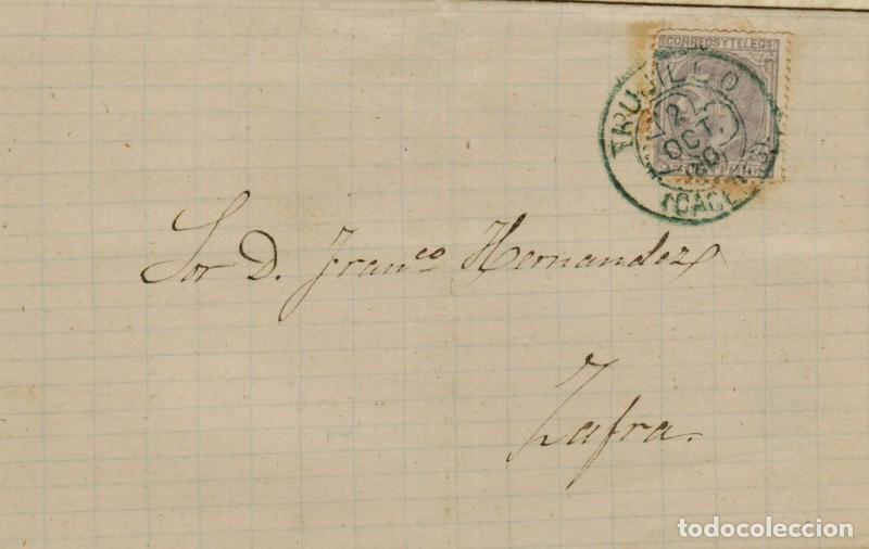 Sellos: FA0697-29. HISTORIA POSTAL. 1880, 2 de octubre. Trujillo a Zafra