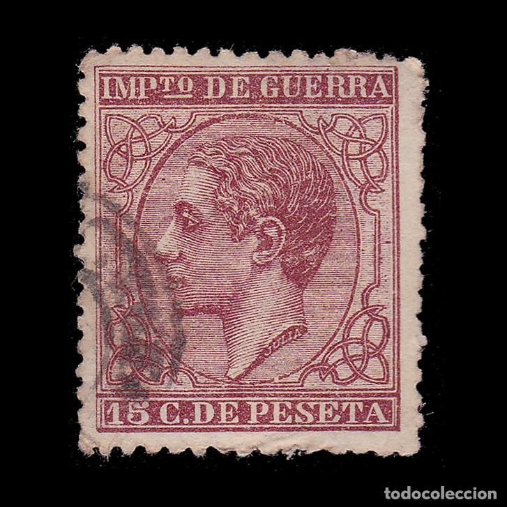 Sellos: ALFONSO XII. 1877. Impuesto Guerra. 15c.Matasello .Edifil 188+ OBSEQUIO