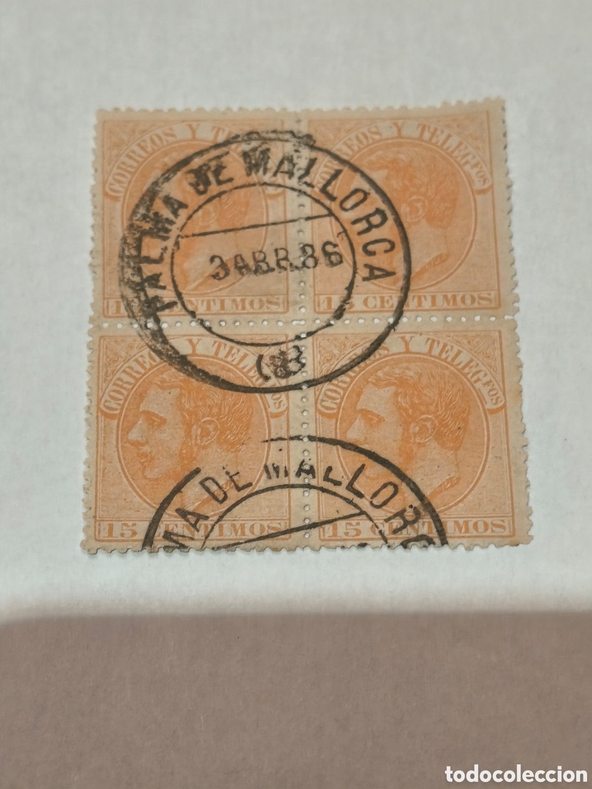 Stamps: Bloque de sellos cl&aacute;sicos de Alfonso xlll n 210 usado fechador palma mallorca,ver