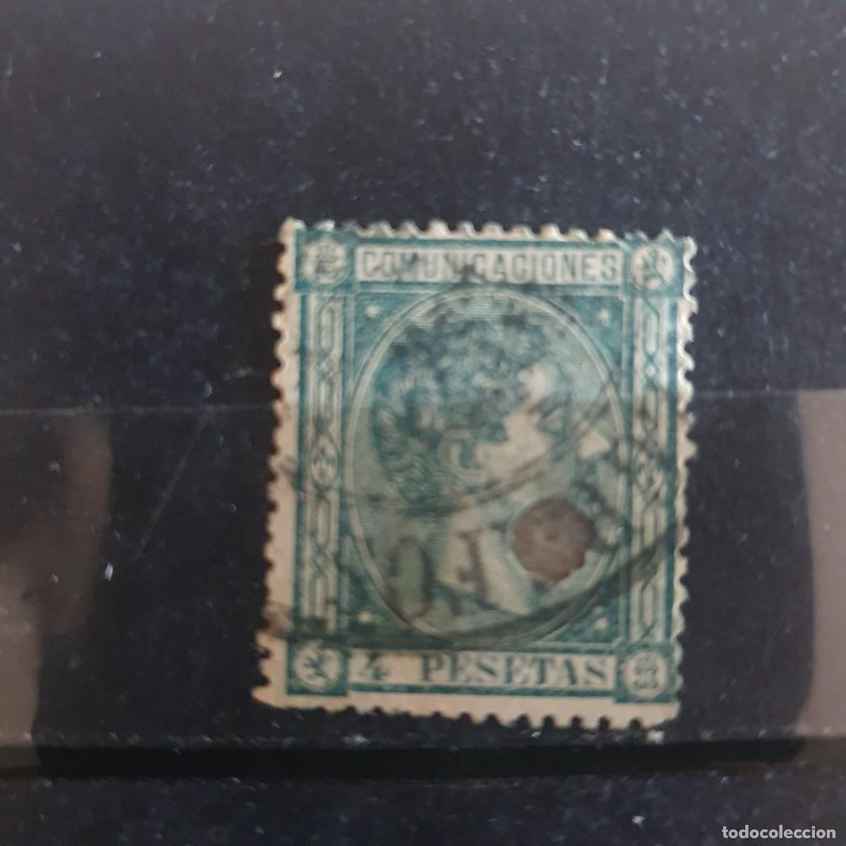 Stamps: EDIFIL 170 T ALFONSO XII 4 PESETAS VERDE ESPA&Ntilde;A 1875