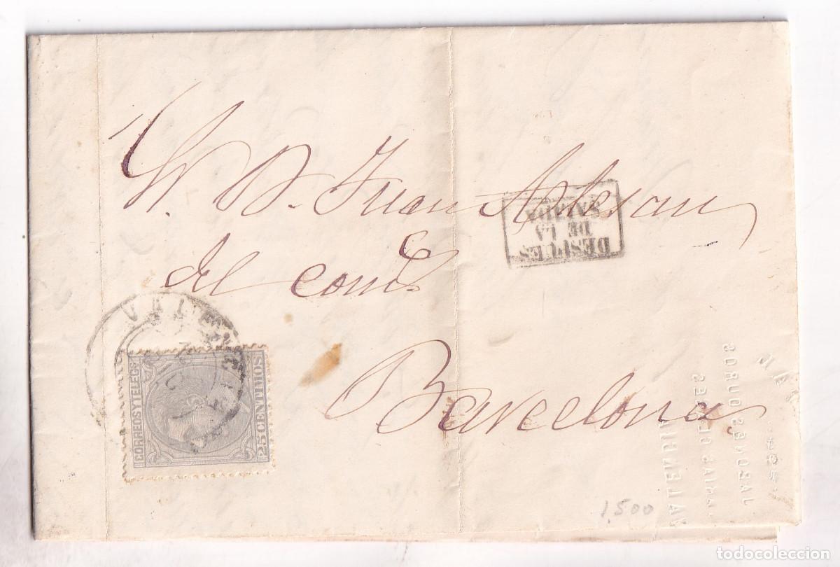 Timbres: CARTA ENTERA. VALENCIA A BARCELONA. 1879. DESPU&Eacute;S DE LA SALIDA.