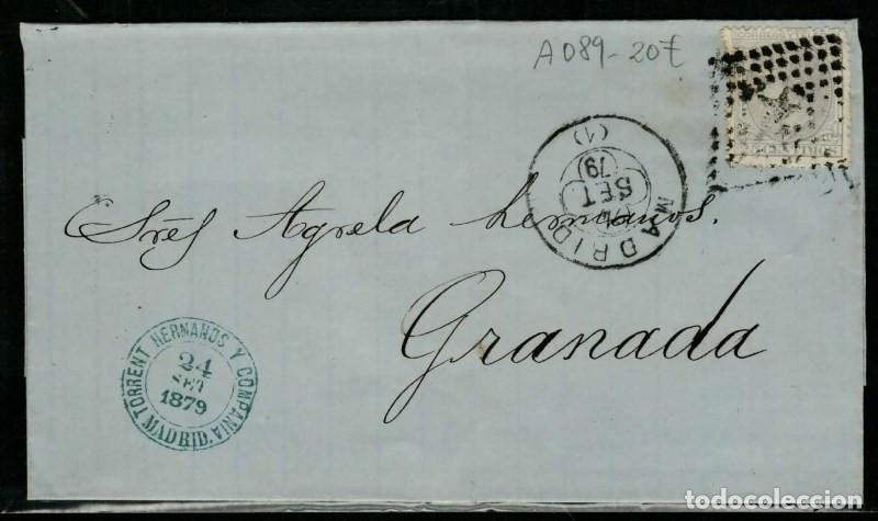 Sellos: FA1457F, HISTORIA POSTAL. 1879, 24 de septiembre. Carta de Madrid a Granada