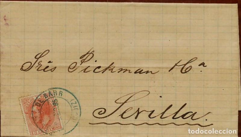 Sellos: FA1522E. HISTORIA POSTAL. 1885, mes de septiembre. Sanl&uacute;car de Barrameda a Sevilla