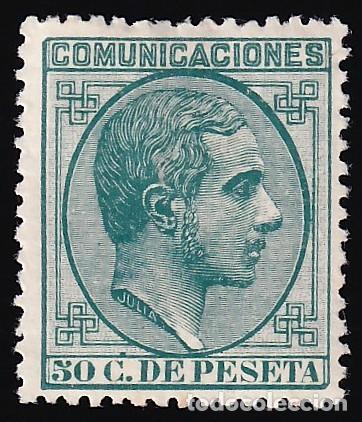 Selos: ESPA&Ntilde;A, 1878 EDIFIL N&ordm; 196 /*/, 50 c. verde