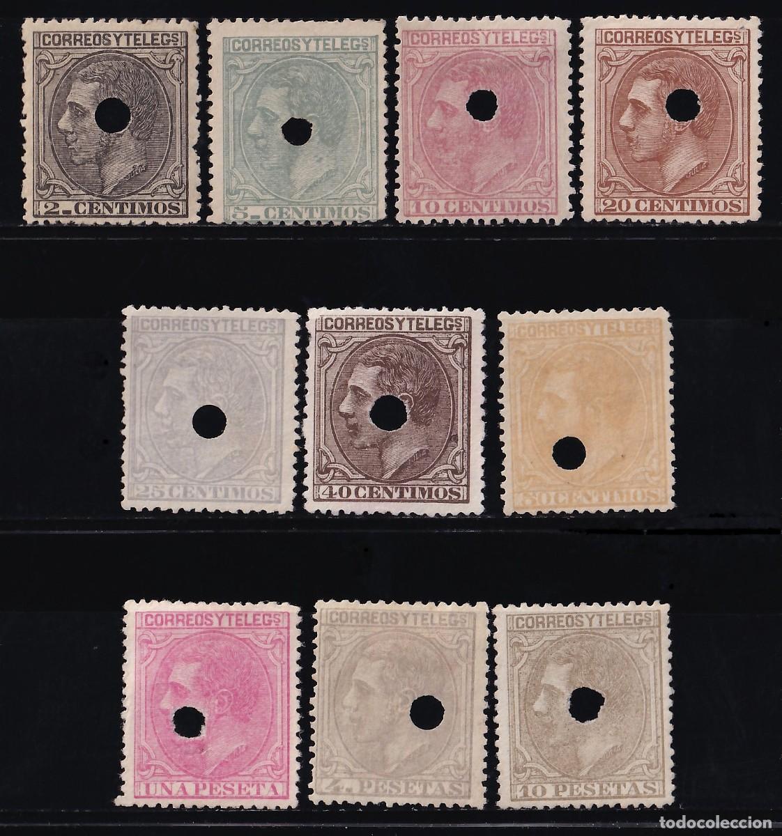 Selos: ESPA&Ntilde;A, 1879 EDIFIL N&ordm; 200 / 209 (*), [Serie completa / Taladro de tel&eacute;grafos]