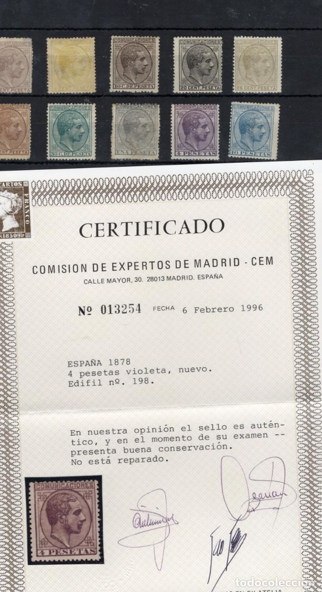 Sellos: PC951 Sellos Espa&ntilde;a a&ntilde;o 1878 EDIFIL 190/199* sellos originales en NUEVO con certificado v.c. 1800 &euro;