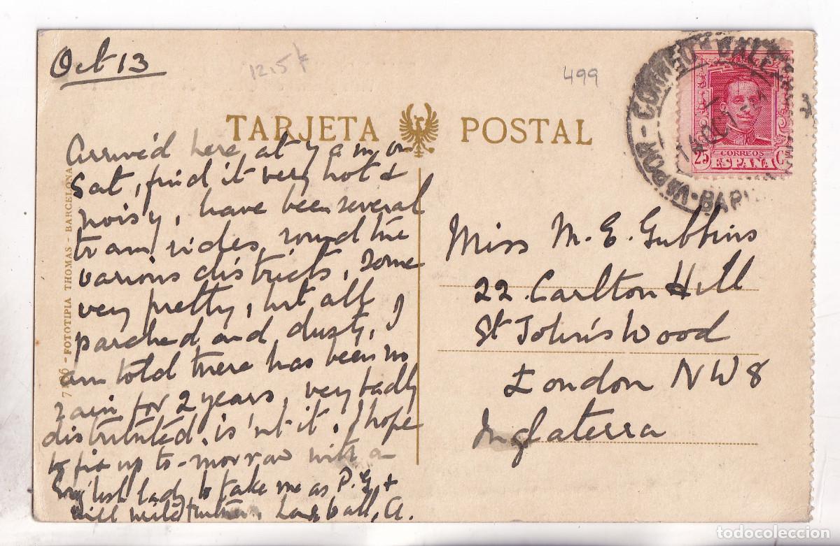Sellos: POSTAL. VAPOR CORREO BALEARES. BARCELONA A INGLATERRA. VAQUER