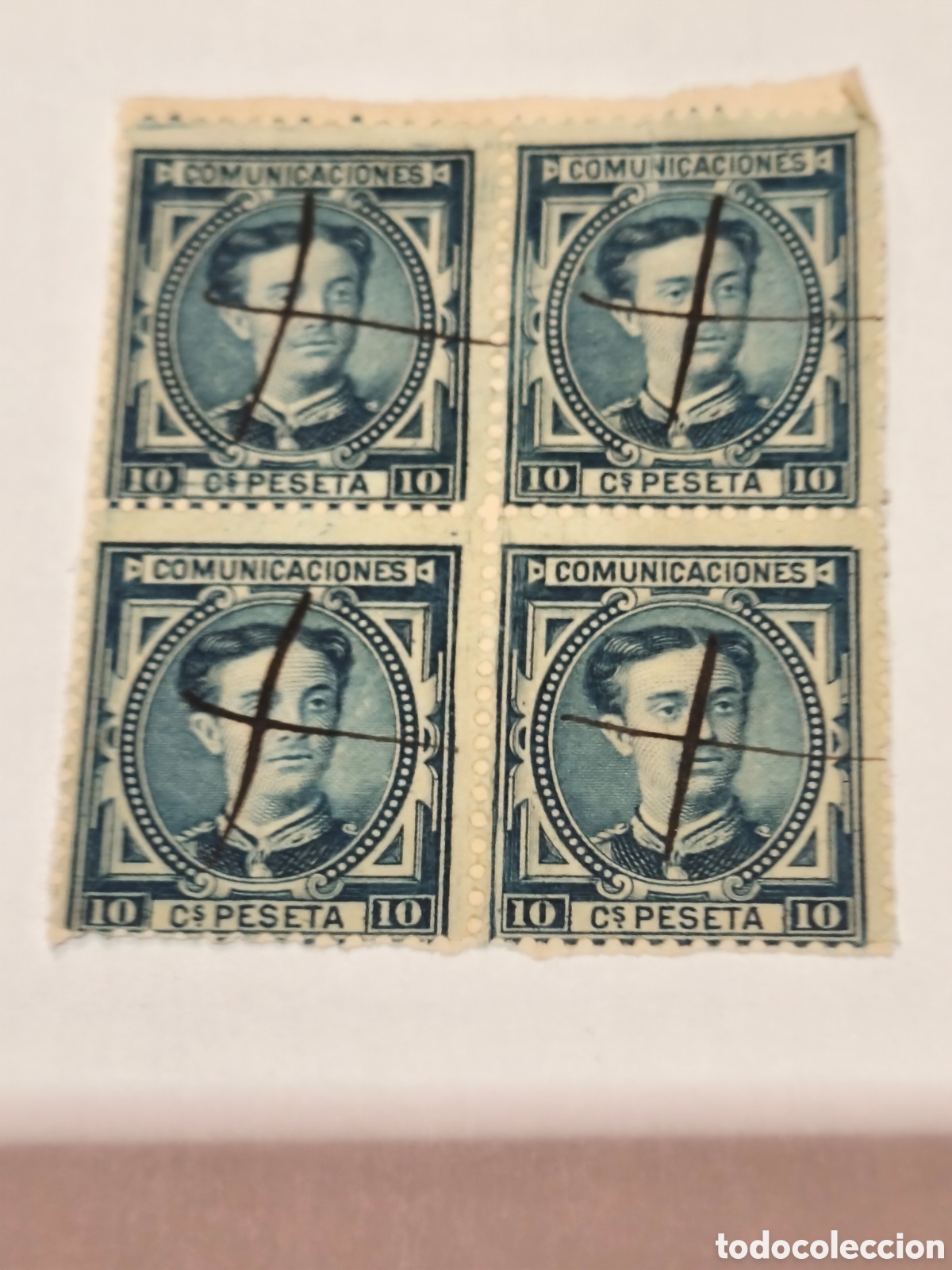 Sellos: Bloque de 4 n 175 matasellos a pluma 10 cts azul ver