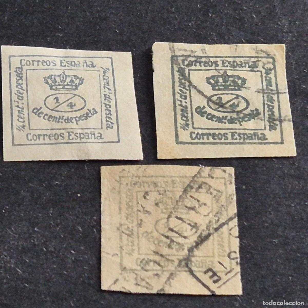 Sellos: ESPA&Ntilde;A, 1876, CORONA REAL, EDIFIL 173, 173A, 173B, 1/4, USADOS, 173 NUEVO SIN GOMA, ( LOTE AR )