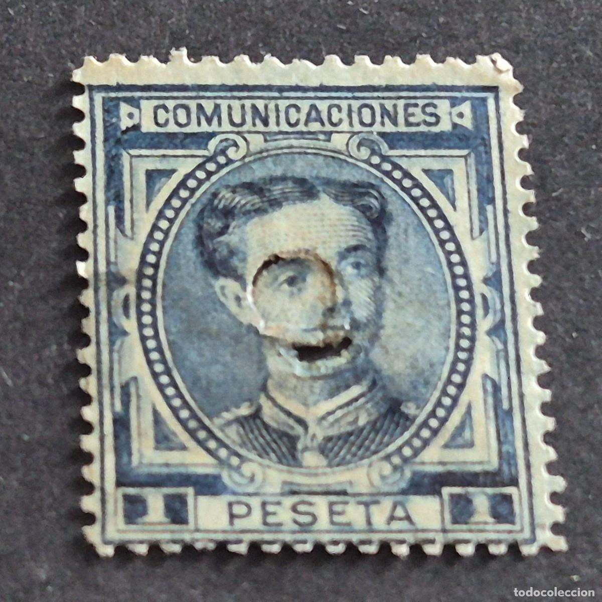 Sellos: ESPA&Ntilde;A, 1876, ALFONSO XII, EDIFIL 180, VARIEDAD 180T, CONSERVA TALADRO, TEL&Eacute;GRAFOS, ( LOTE AR )