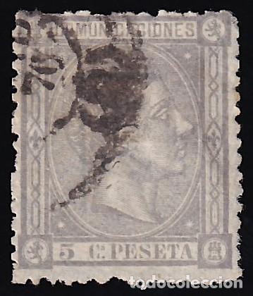 Sellos: ESPA&Ntilde;A, 1875 EDIFIL N&ordm; 163, 5 c. lila,