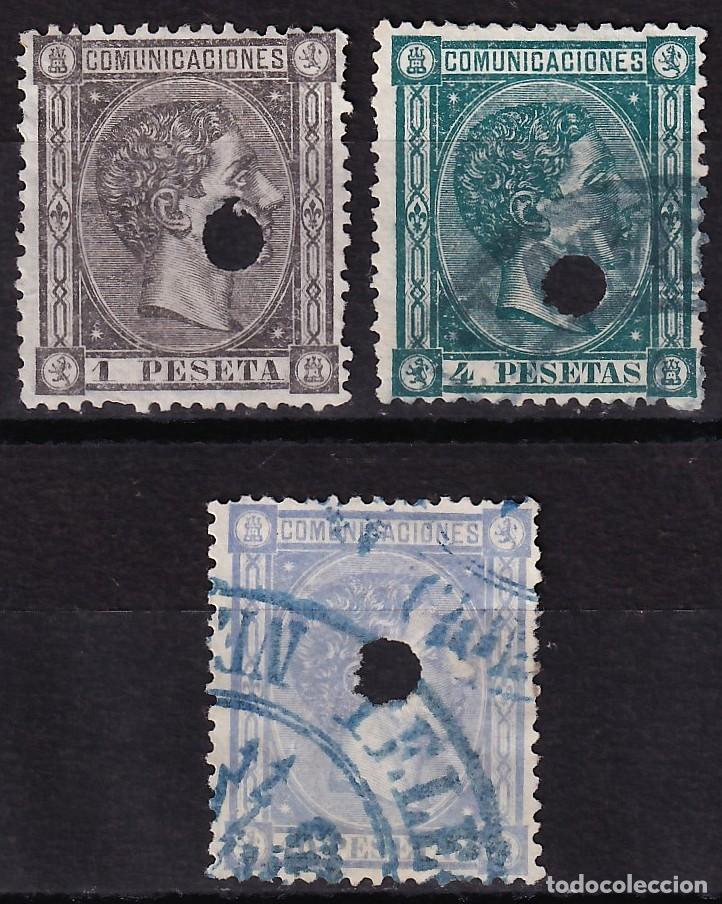 Sellos: ESPA&Ntilde;A, 1875 EDIFIL N&ordm; 169, 170, 171, [Taladro de tel&eacute;grafos.]