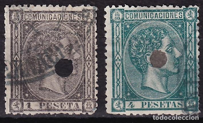 Sellos: ESPA&Ntilde;A, 1875 EDIFIL N&ordm; 169, 170, [Taladro de tel&eacute;grafos.]