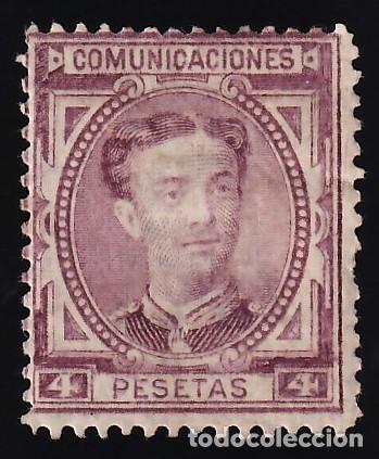 Sellos: ESPA&Ntilde;A, 1876 EDIFIL N&ordm; 181 /*/, 4 p. violeta claro.