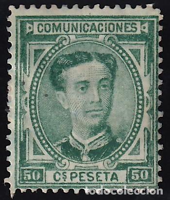 Sellos: ESPA&Ntilde;A, 1876 EDIFIL N&ordm; 179 /*/, 50 c. verde