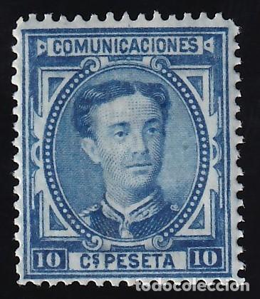 Sellos: ESPA&Ntilde;A, 1876 EDIFIL N&ordm; 175 /*/, 10 c. azul,