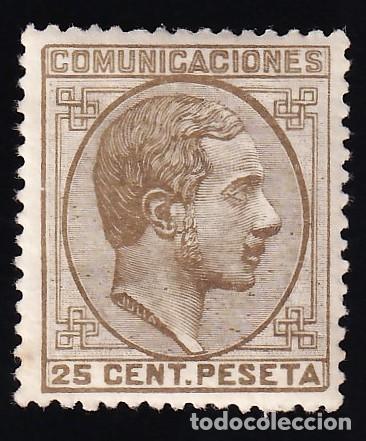 Sellos: ESPA&Ntilde;A, 1878 EDIFIL N&ordm; 194 /*/, 25 c. sepia oliva, [BIEN CENTRADO.]