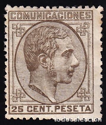 Sellos: ESPA&Ntilde;A, 1878 EDIFIL N&ordm; 194 /*/, 25 c. sepia oliva