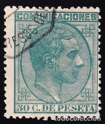 Sellos: ESPA&Ntilde;A, 1878 EDIFIL N&ordm; 196, 50 c. verde
