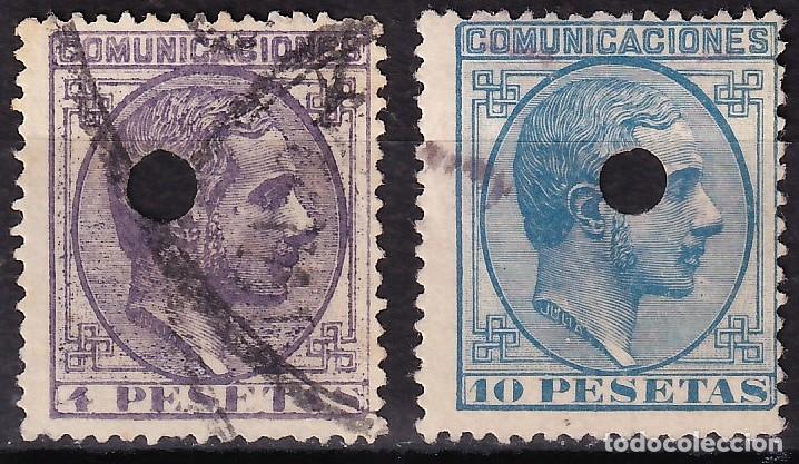 Sellos: ESPA&Ntilde;A, 1878 EDIFIL N&ordm; 198, 199, [Taladro de tel&eacute;grafos.]