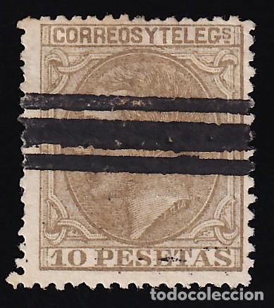 Sellos: ESPA&Ntilde;A, 1879 EDIFIL N&ordm; 209, 10 pts sepia oliva. [Barrado.]