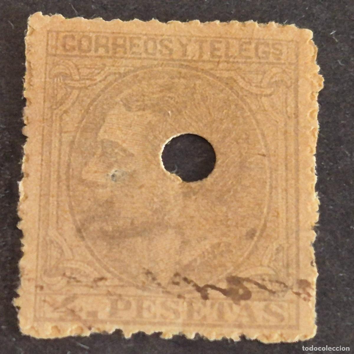 Sellos: ESPA&Ntilde;A, 1879, ALFONSO XII, EDIFIL 208, VARIEDAD 208T, TALADRADO, TEL&Eacute;GRAFOS, ( LOTE AR )