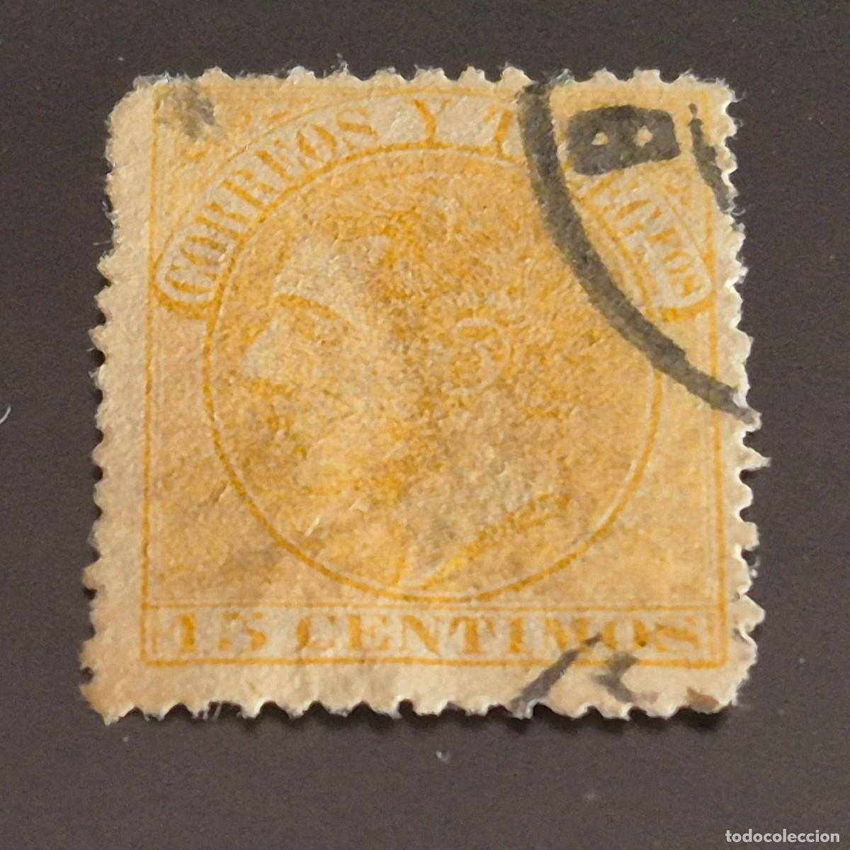 Sellos: ESPA&Ntilde;A, 1882, ALFONSO XII, EDIFIL 210, USADO, VARIEDAD 210b COLOR AMARILLO, ( LOTE AR )