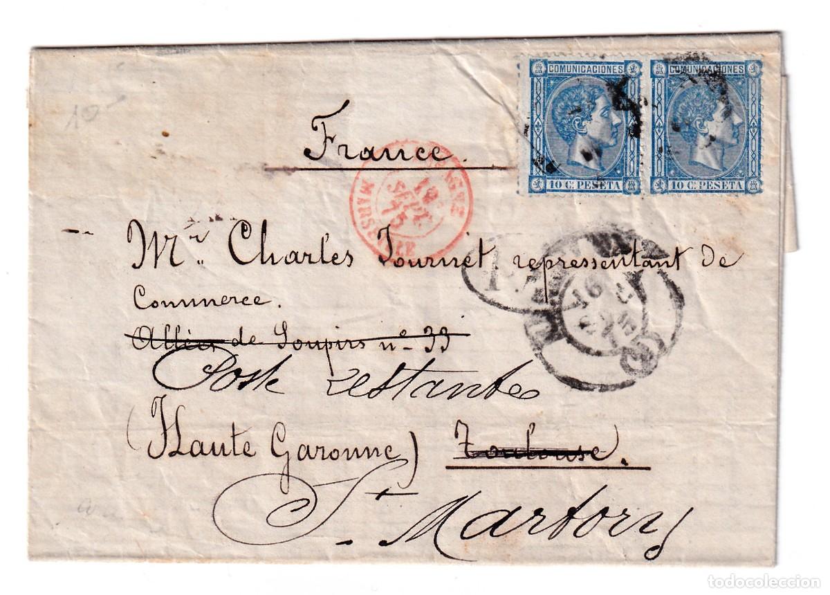 Sellos: EDIFIL 164 PAREJA SOBRE CIRCULADO DE GERONA A TOULOUSE 1875