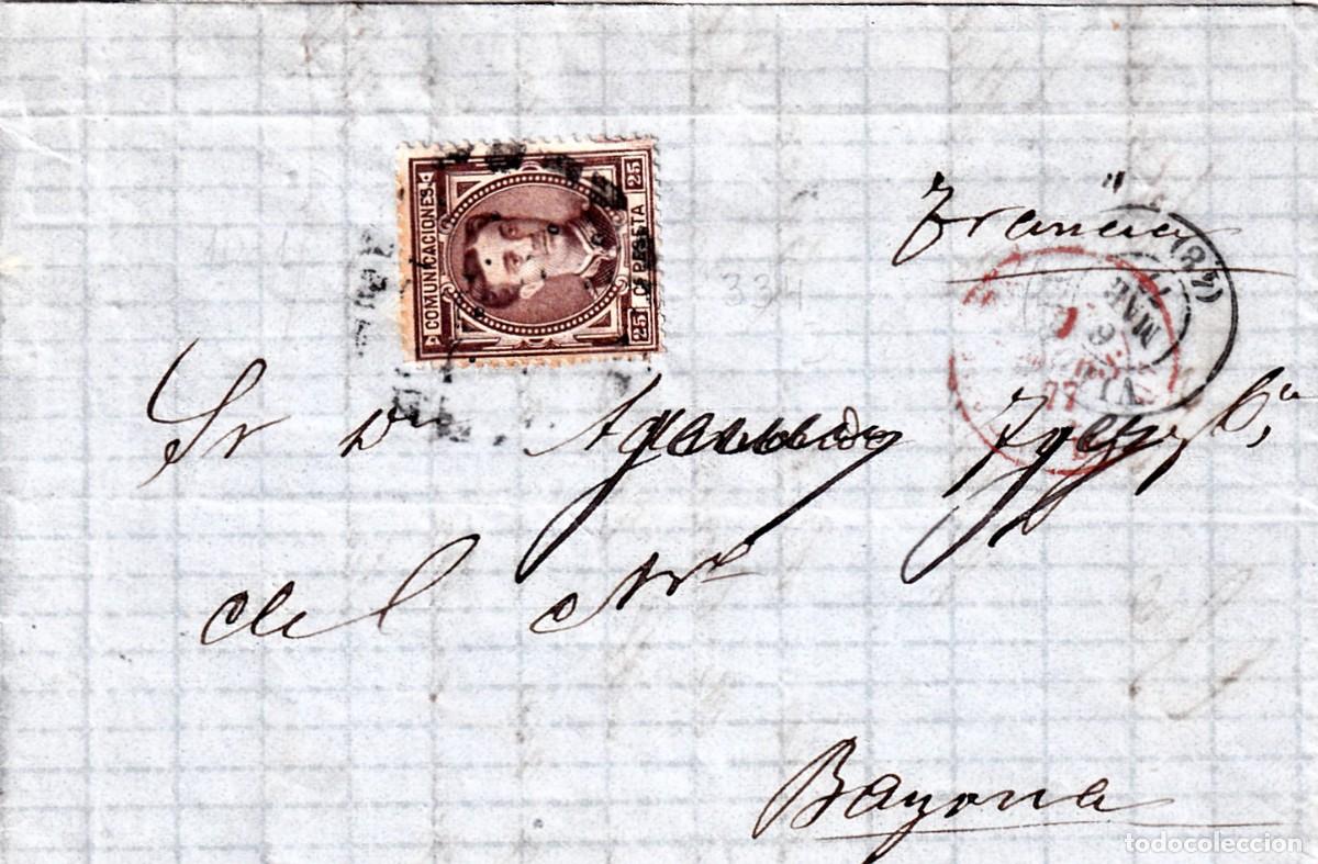 Sellos: EDIFIL 1777 ENVUELTA CIRCULADA DE VITORIA A BAYONA 1877