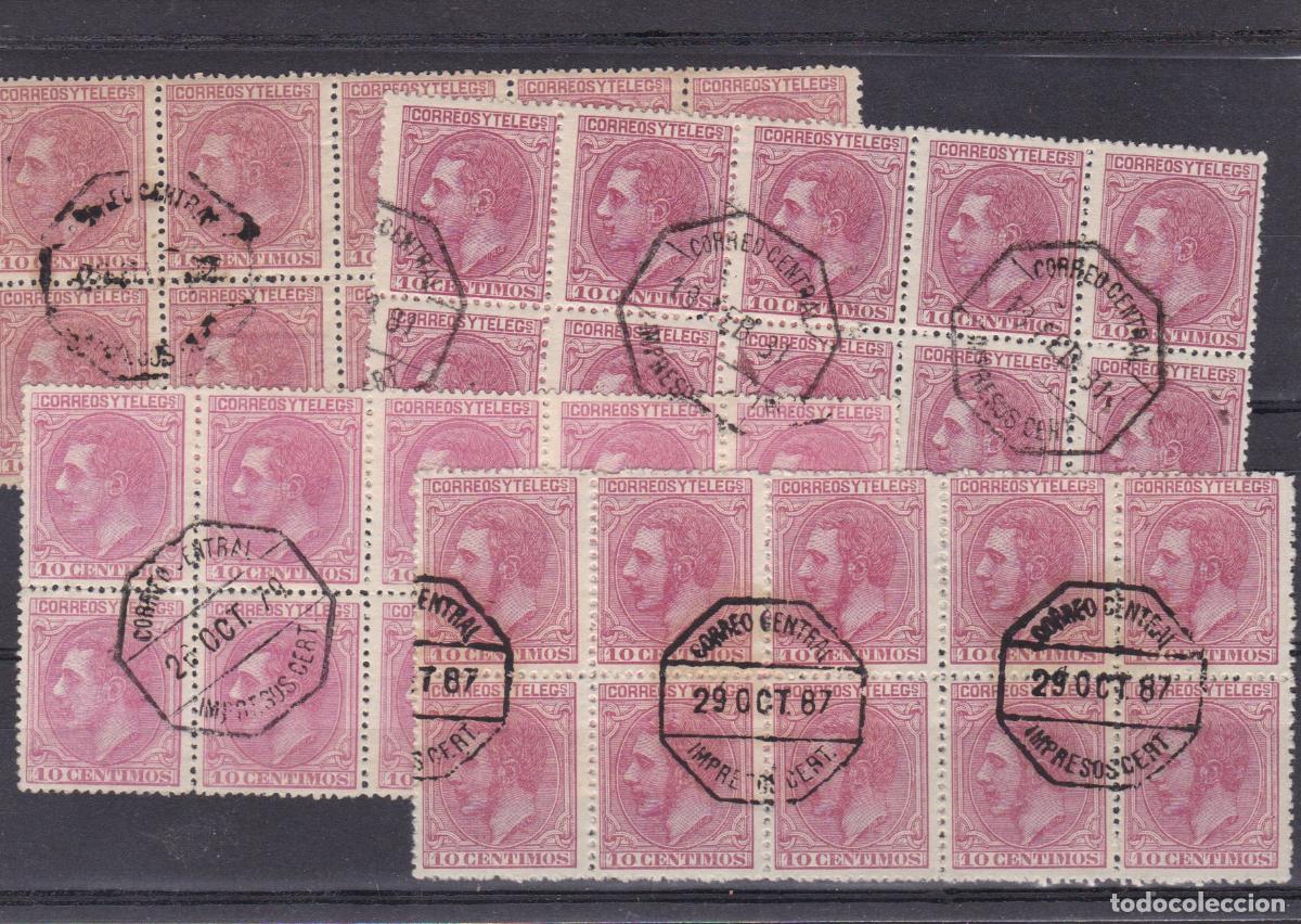 Sellos: FC4-28-Cl&aacute;sicos Alfonso XII Edifil 202 x 40 Sellos en Bloques de 10 . Colores . LUJO