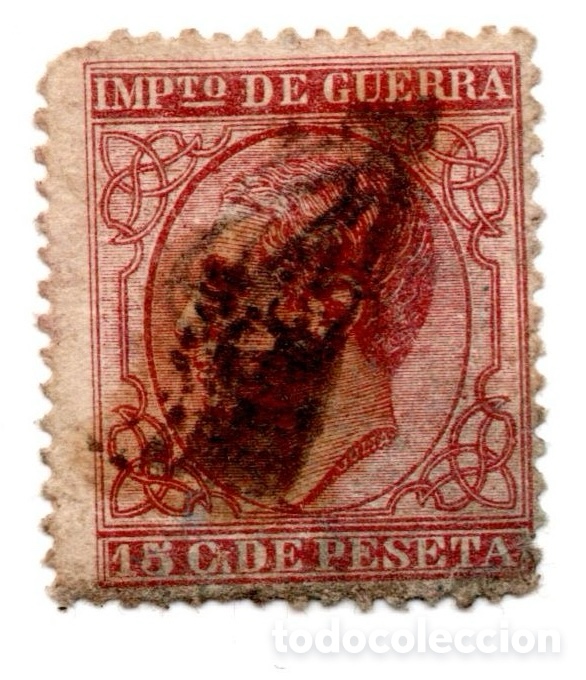 Sellos: Espa&ntilde;a 1877 Alfonso XII Impuesto de Guerra Edifil 188 15 cts carm&iacute;n usado
