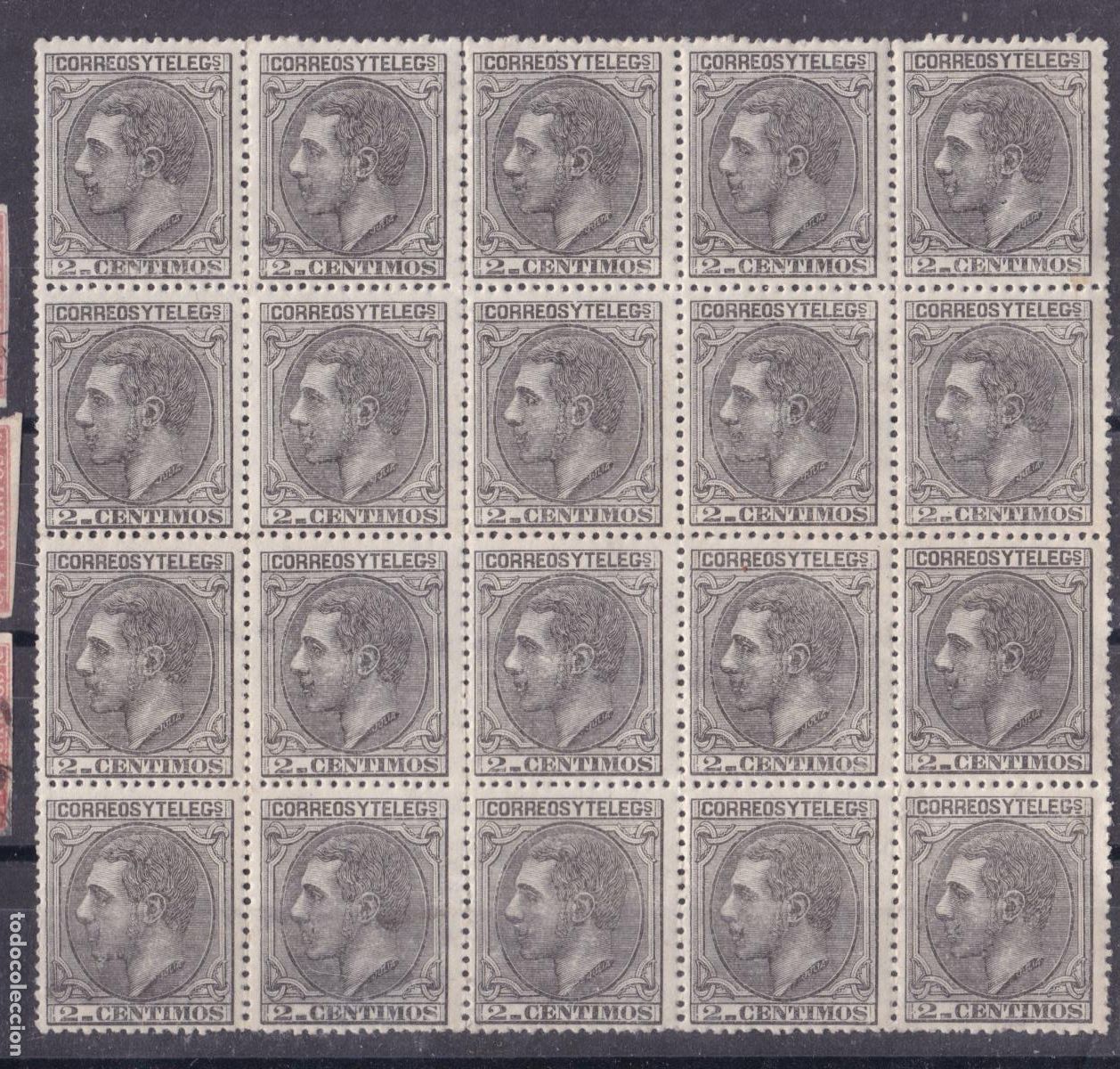 Sellos: AA29- Cl&aacute;sicos Alfonso XII Edifil 200 Bloque de 20 Nuevo ** Sin Fijasellos