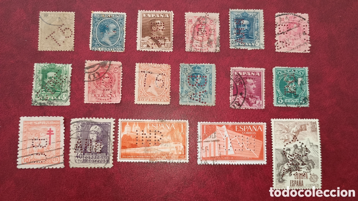 Sellos: ESPA&Ntilde;A - LOTE DE 17 SELLOS PERFORADOS - DIVERSOS A&Ntilde;OS