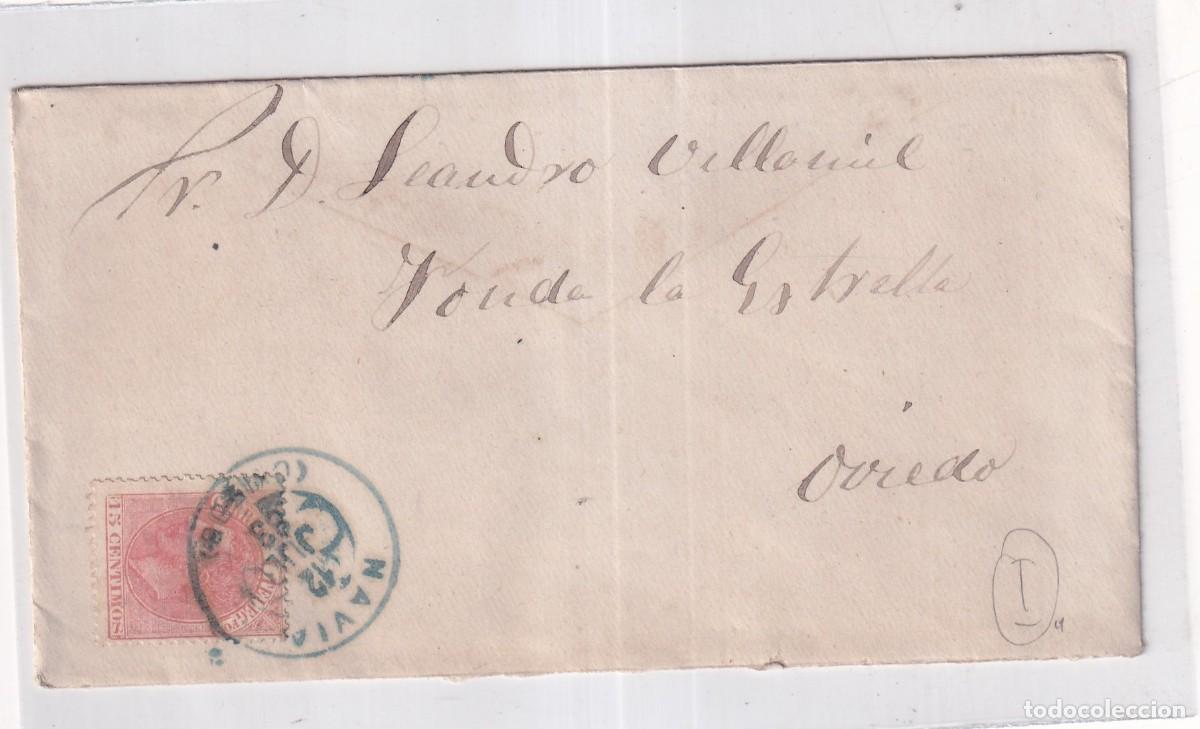 Sellos: Sobre con matasello 1883 Navia Oviedo. Astuias.